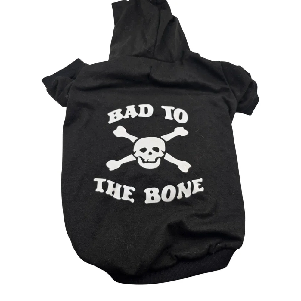 Expawlorer Dog‎ Hoodie Black Bad To The Bone Skull Crossbones Pet Sweatshirt L3